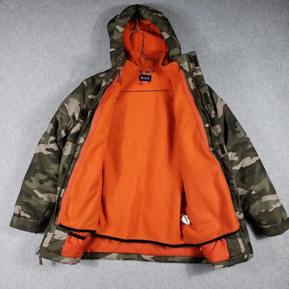 The Children's Place Boys Camo Jacket Large 10/12 Hooded Fleece Lined Camouflage
